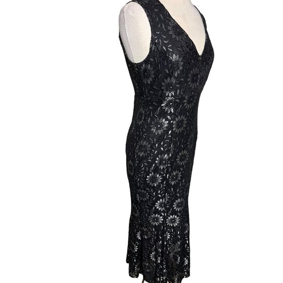 Enfocus Black Silver Maxi Size 8 Floral Lace Sheath Party Evening Goth - Picture 7 of 16